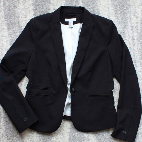 Women's H&M Black Lined Blazer, Size 8 - Picture 1 of 7